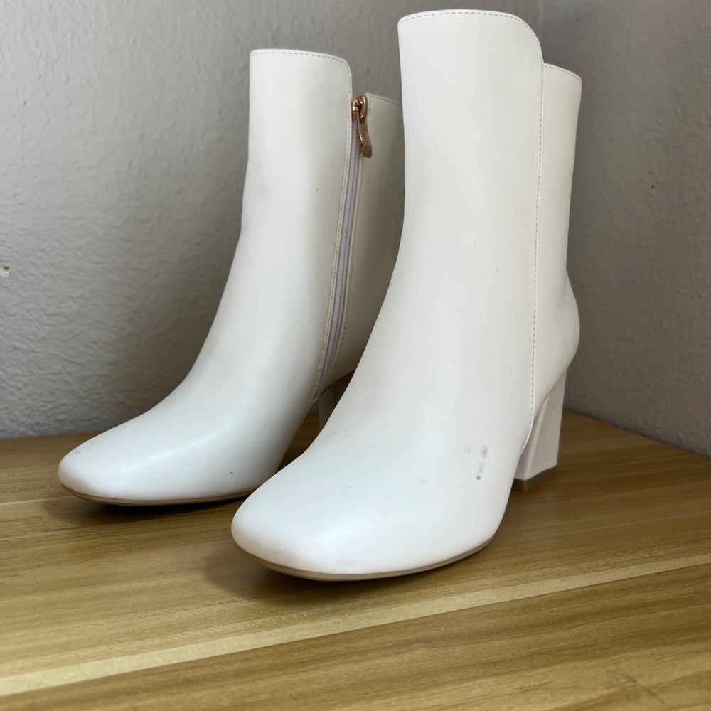 Chic White Square Toe Ankle Boots - New / Unworn